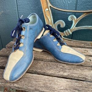Vintage two tone oxford bowling shoes, blue and cream, rockabilly swing style